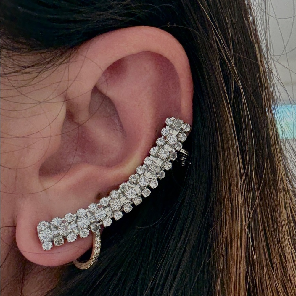 Elegant Studded Silver Ear Cuff /Ear Crawler /Ear Climber